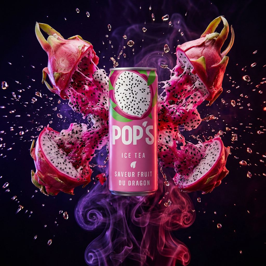 Canette Pop's Ice Tea Fruit du Dragon, boisson rafraîchissante française, disponible sur My American Shop