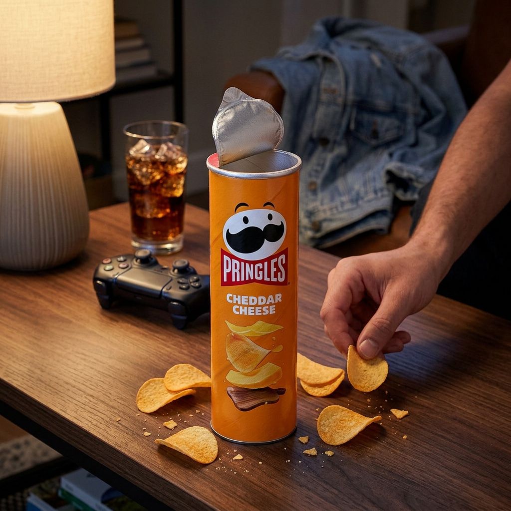 Pringles Chips Cheddar Cheese version américaine, tube iconique empilé, saveur fromagère intense, disponible sur My American Shop