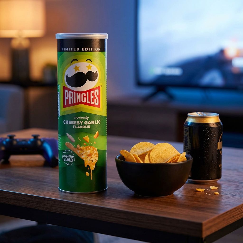 Pringles Rich Cheesy Garlic, chips fromage cheddar et ail, format tube, importées des USA, disponible sur My American Shop