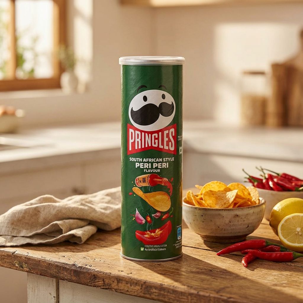 Pringles South African Style Peri Peri, tube importé d'Inde, saveur épicée peri-peri, disponible sur My American Shop