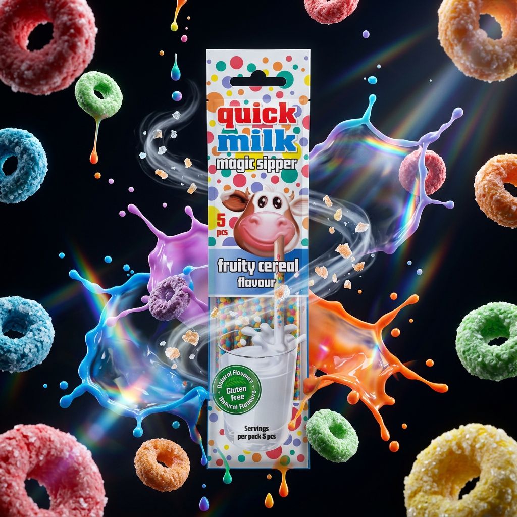 Quick Milk Magic Sipper paille aromatisée saveur Fruity Cereal, tendance TikTok USA, disponible sur My American Shop