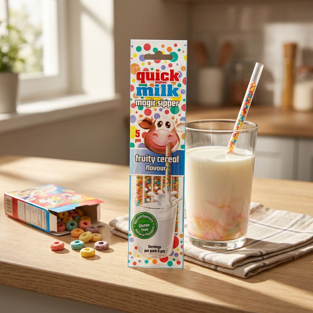 Quick Milk Magic Sipper paille aromatisée saveur Fruity Cereal, tendance TikTok USA, disponible sur My American Shop