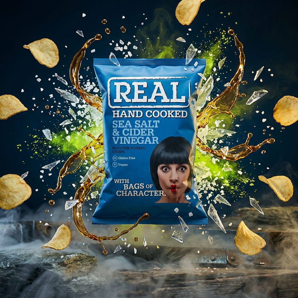 Chips Real Crisp sel de mer et vinaigre, snack croustillant saveur intense, disponible sur My American Shop