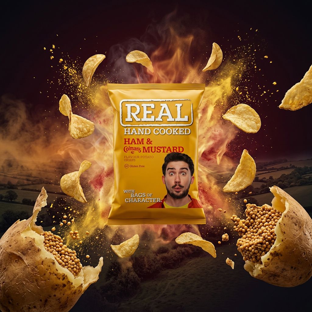 Chips artisanales Real Crisp jambon moutarde anglaise, format small, origine UK, disponible sur My American Shop