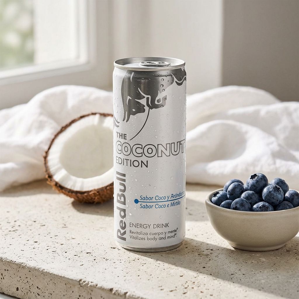 Red Bull White Edition Coco Myrtille 250ml, canette blanche saveur exotique, disponible sur My American Shop