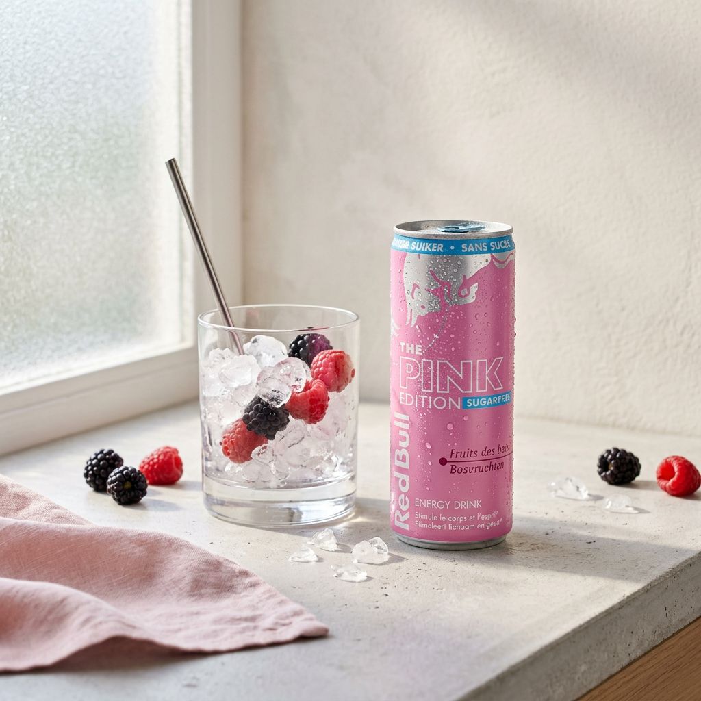 Red Bull Pink Edition Wild Berry sans sucre 250ml, boisson énergisante arôme fruits des bois, disponible sur My American Shop
