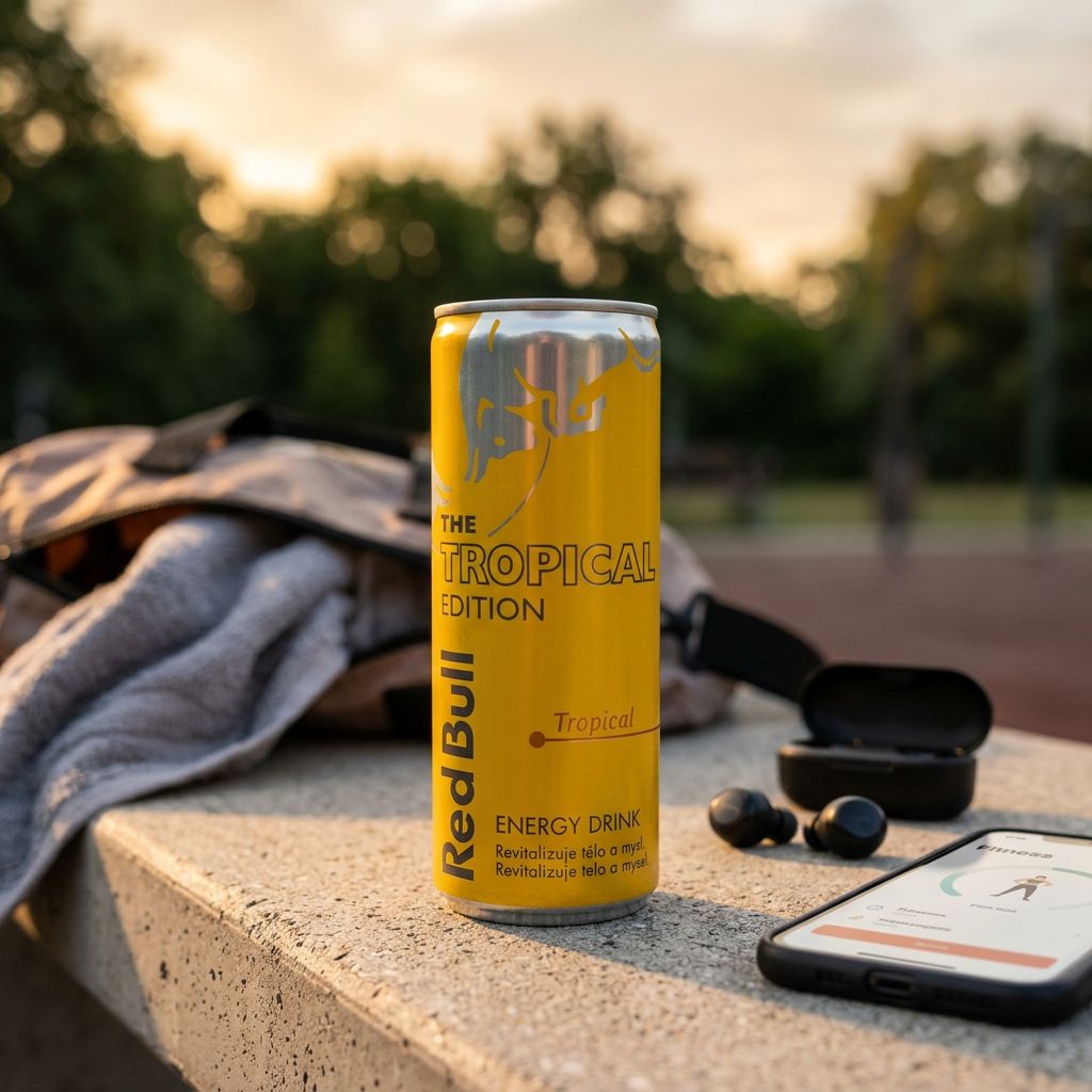 Red Bull Yellow Edition Tropical 250ml, saveur tropicale importée des USA, canette jaune, disponible sur My American Shop
