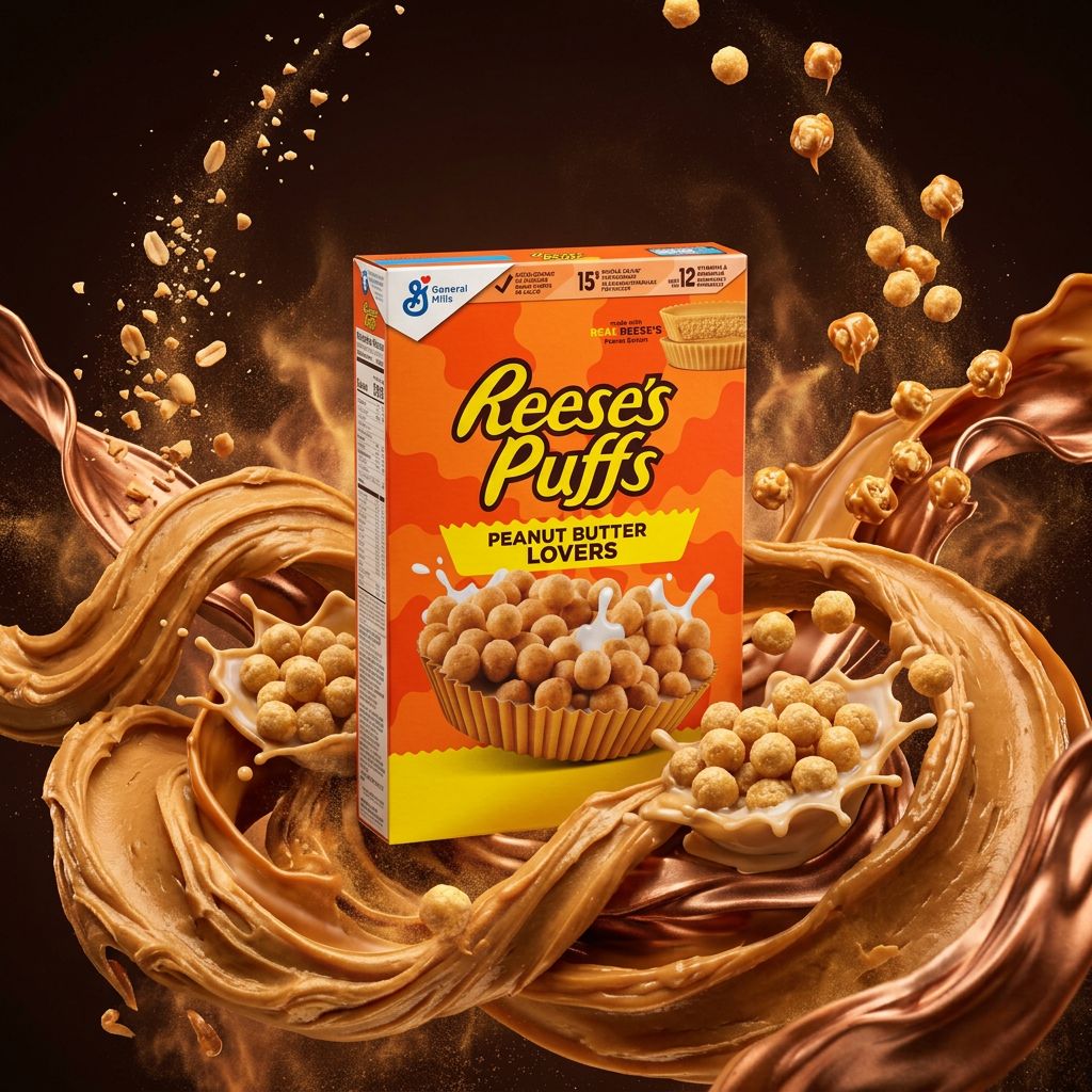 Reese's Puffs Lovers Peanut Butter, céréales américaines au beurre de cacahuète intense, disponible sur My American Shop