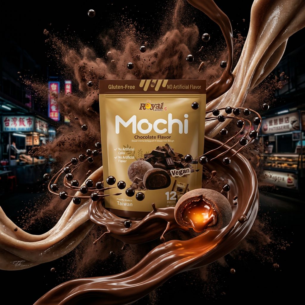 Royal Family Mochi Chocolat, douceur taïwanaise moelleuse au coeur fondant, disponible sur My American Shop
