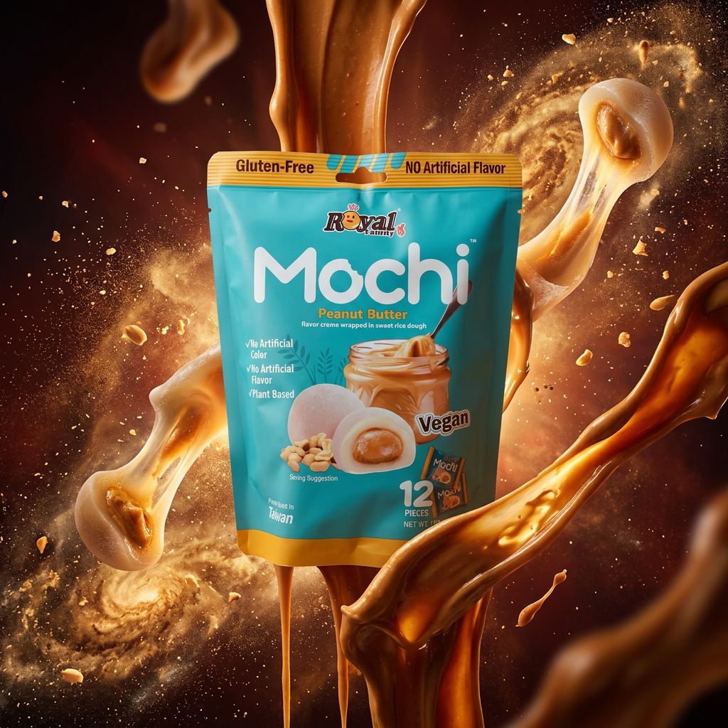 Royal Family Mochi Beurre de Cacahuète Big, snack taiwanais authentique format genereux, disponible sur My American Shop
