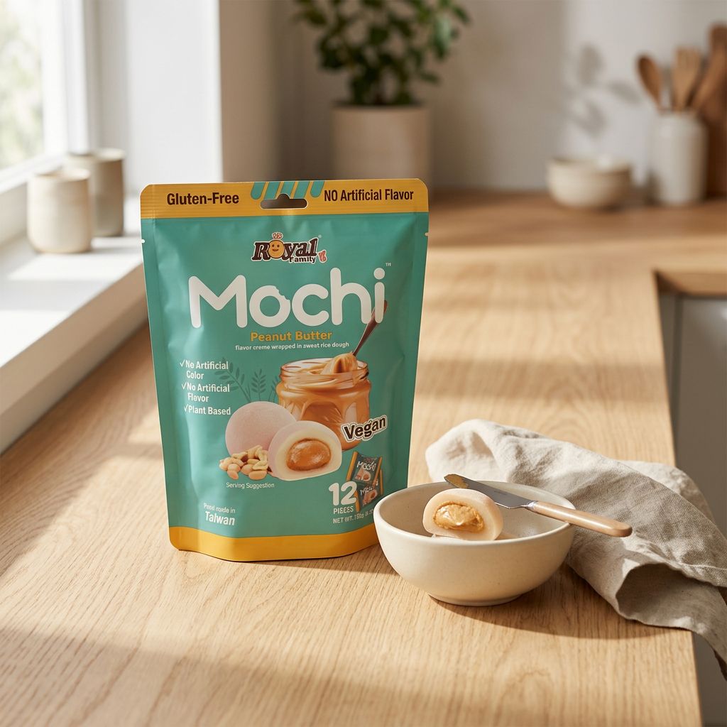 Royal Family Mochi Beurre de Cacahuète Big, snack taiwanais authentique format genereux, disponible sur My American Shop