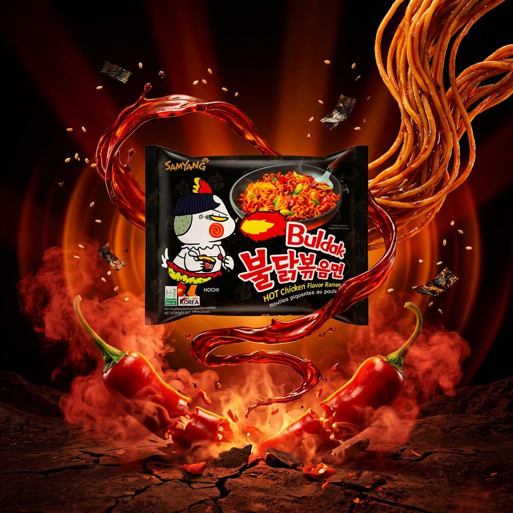 Samyang Ramen Spicy Hot Chicken, nouilles instantanées coréennes pimentées, disponible sur My American Shop