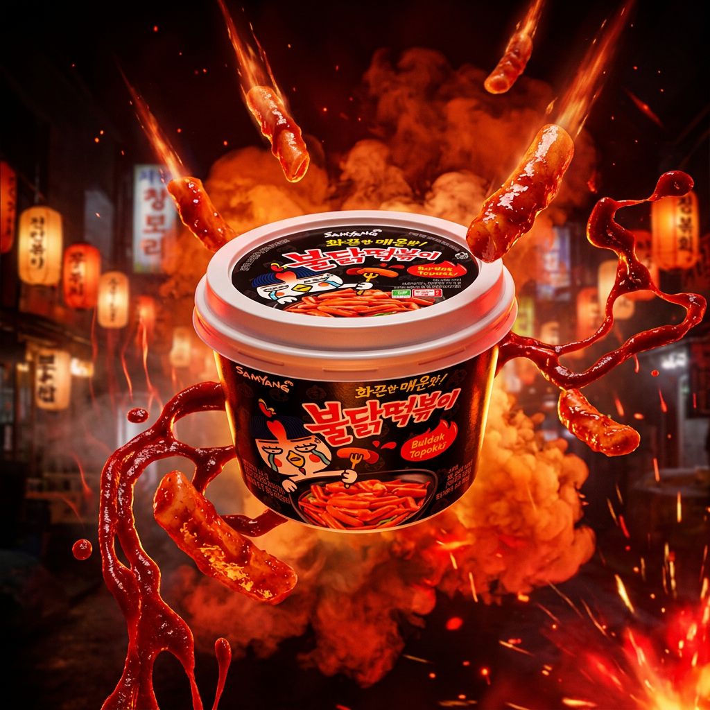 Samyang Topokki Bowl Hot Chicken Spicy Big, galettes de riz coréennes pimentées format XXL, disponible sur My American Shop