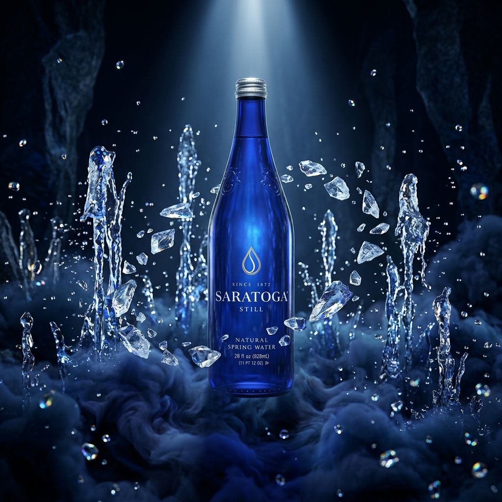 Saratoga Water Large, eau minérale naturelle américaine en grande bouteille bleue, disponible sur My American Shop