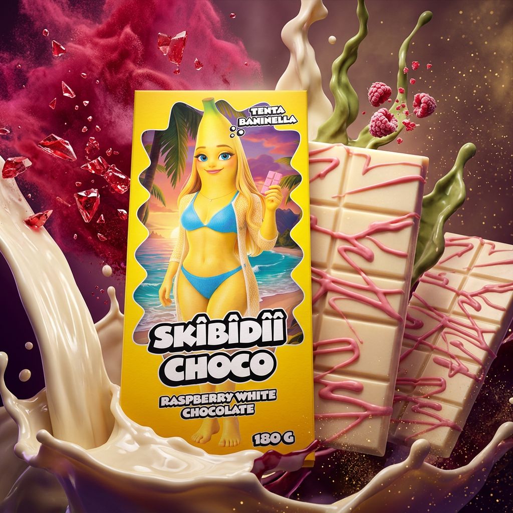 Skibidii Choco Tenta Daniella chocolat blanc framboise pistache, tablette crémeuse tendance, origine Turquie, disponible sur My American Shop