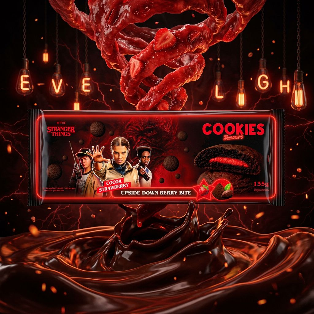 Cookies Stranger Things chocolat fraise Yummer's, biscuit importé sous licence Netflix, disponible sur My American Shop
