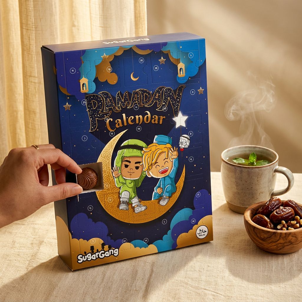 Sugar Gang Ramadan Calendar 30 cases halal, chocolat caramel noisettes amandes, edition limitee, disponible sur My American Shop