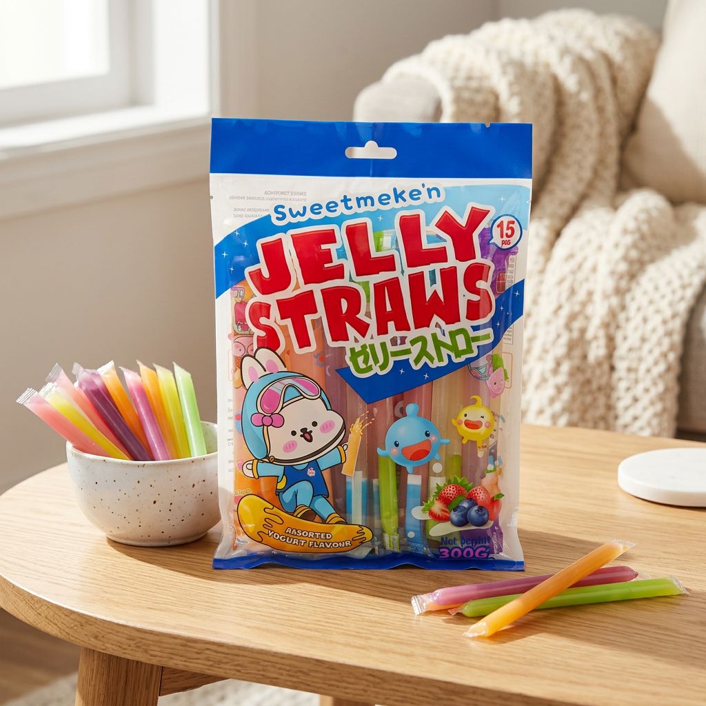Zoete, zachte jelly-rietjes met yoghurtsmaak