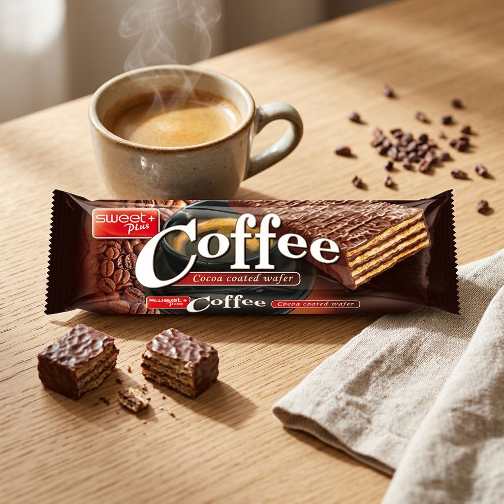 Sweet Plus gaufrette café-cacao enrobée, biscuit importé croustillant saveur vanille, disponible sur My American Shop