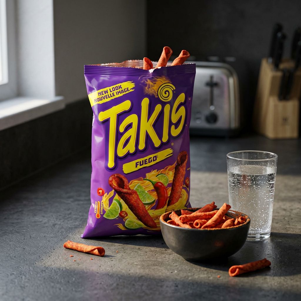 Takis Fuego 100g, chips de maïs roulées piment et citron vert, snack américain viral, disponible sur My American Shop