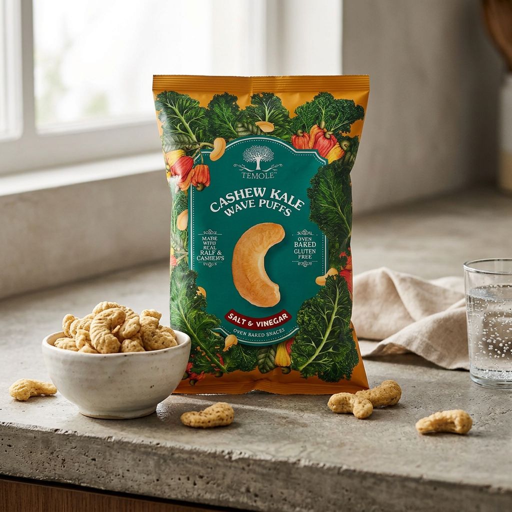 Temole Cashew Kale Wave Puffs saveur Sel et Vinaigre, snack américain vegetal en forme de vague, disponible sur My American Shop