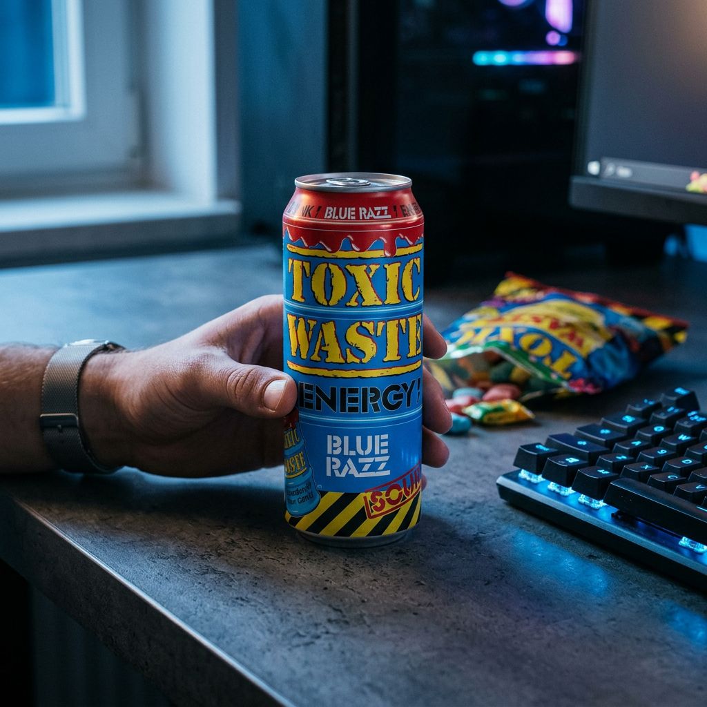 Giftig afval Energiedrank Zuur Blauw Razz