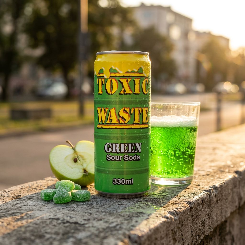 Toxic Waste Green Soda pomme verte ultra-acide, canette importée des États-Unis, disponible sur My American Shop