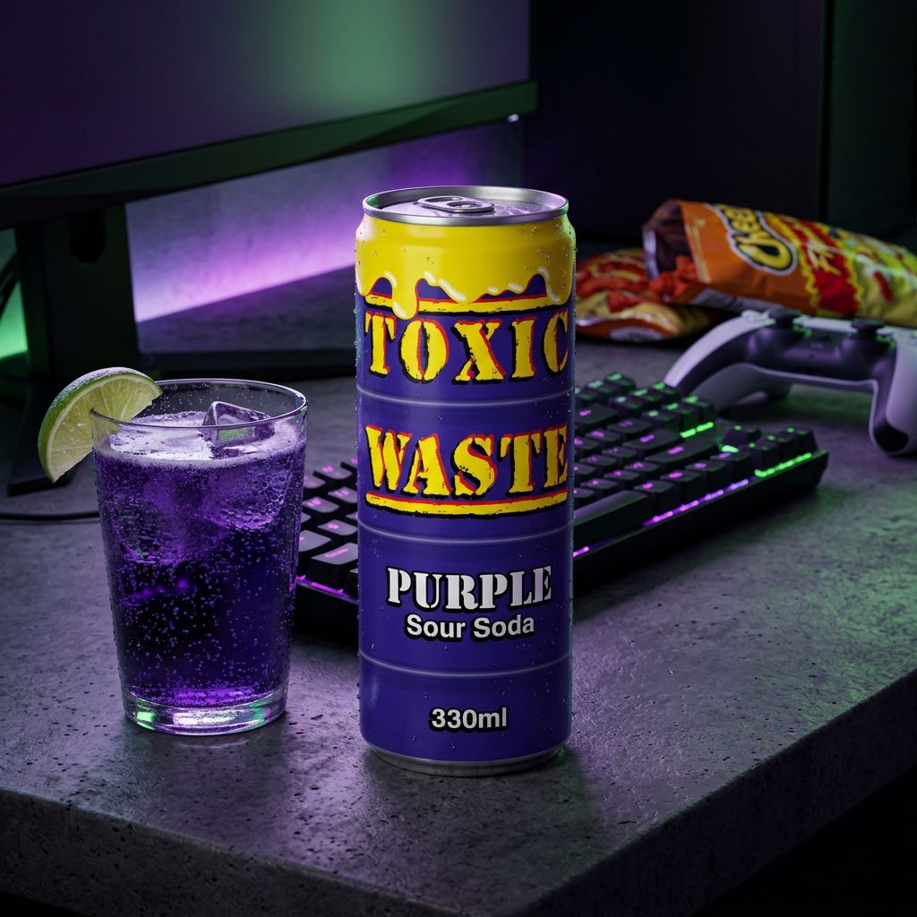 Toxic Waste Purple Soda, canette soda américain acidulé goût fruits rouges, disponible sur My American Shop