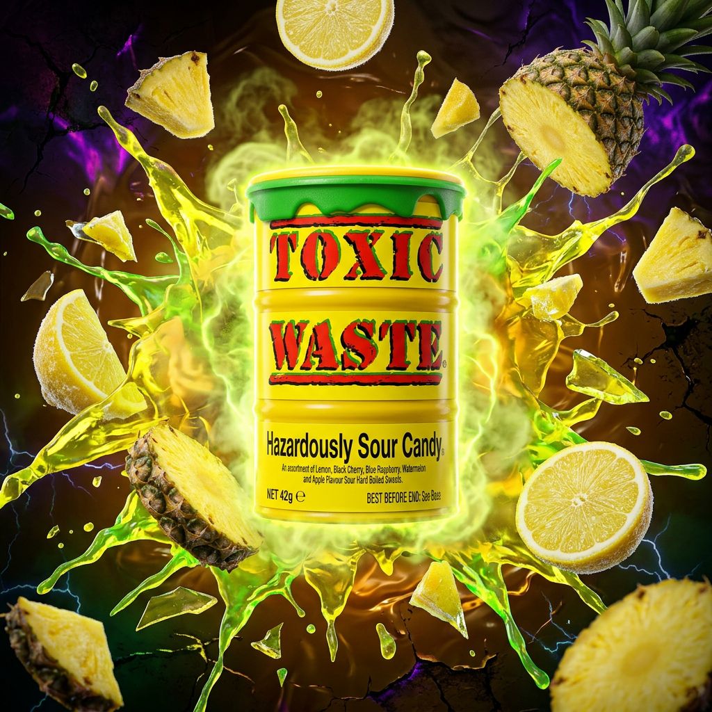 Toxic Waste Yellow Sour Candy Drum, bonbon acide américain saveur citron tropical, format drum collector, disponible sur My American Shop