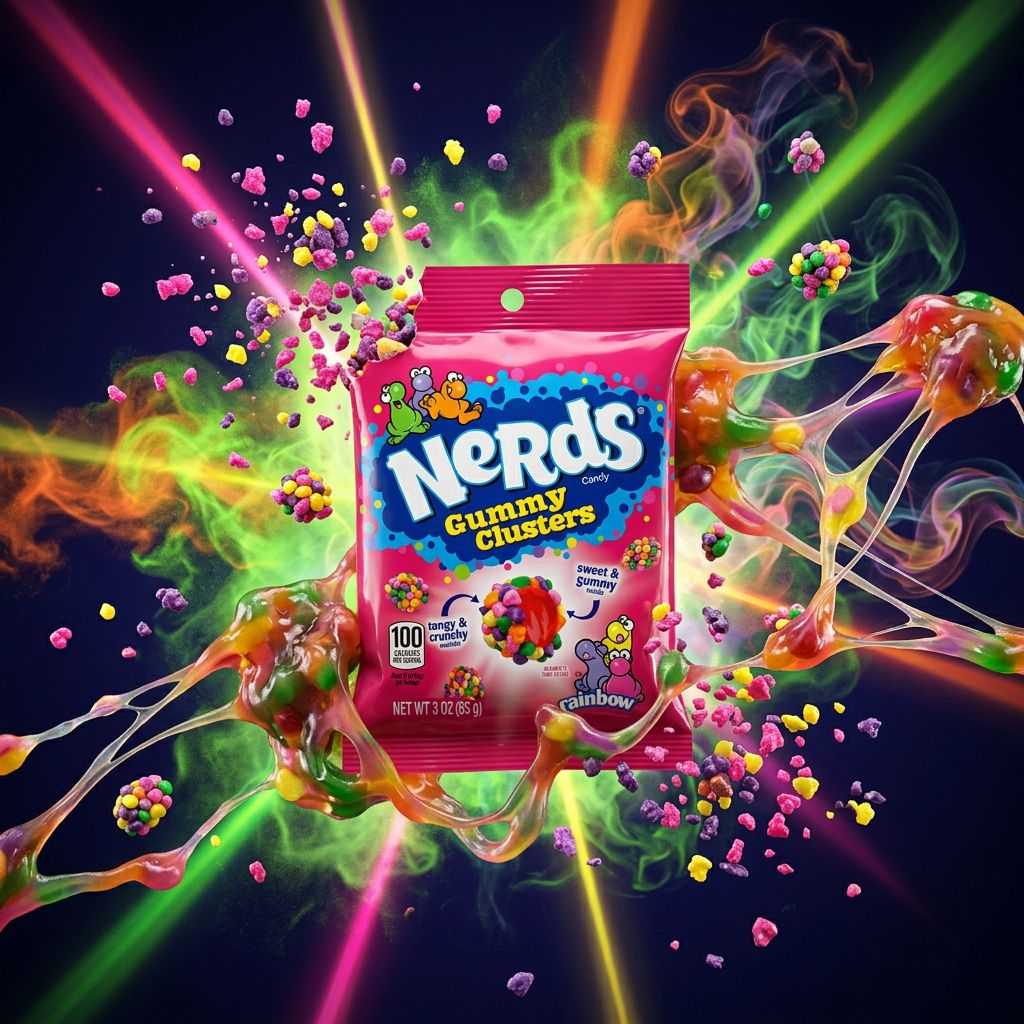 Wonka Nerds Gummy Clusters, bonbons américains fruités et acidulés, coeur gummy enrobé de Nerds, disponible sur My American Shop