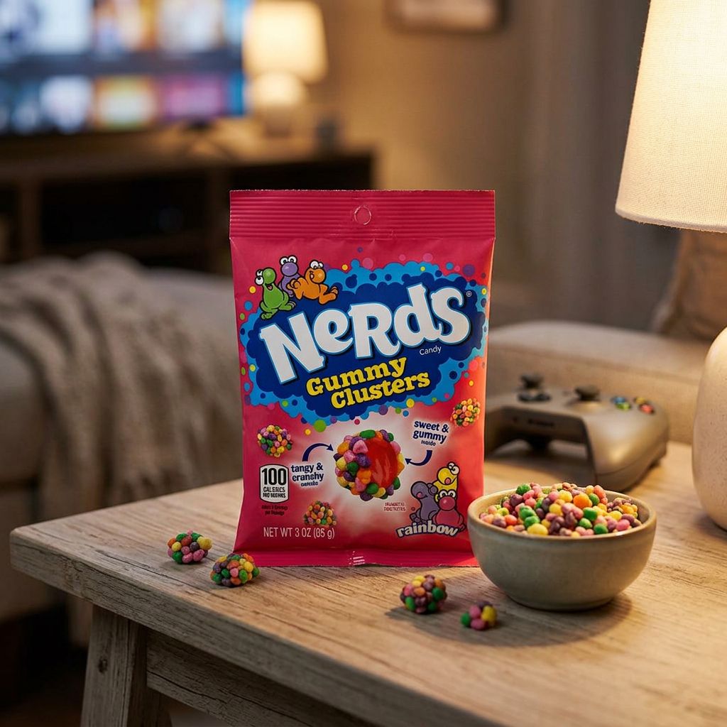 Wonka Nerds Gummy Clusters, bonbons américains fruités et acidulés, coeur gummy enrobé de Nerds, disponible sur My American Shop