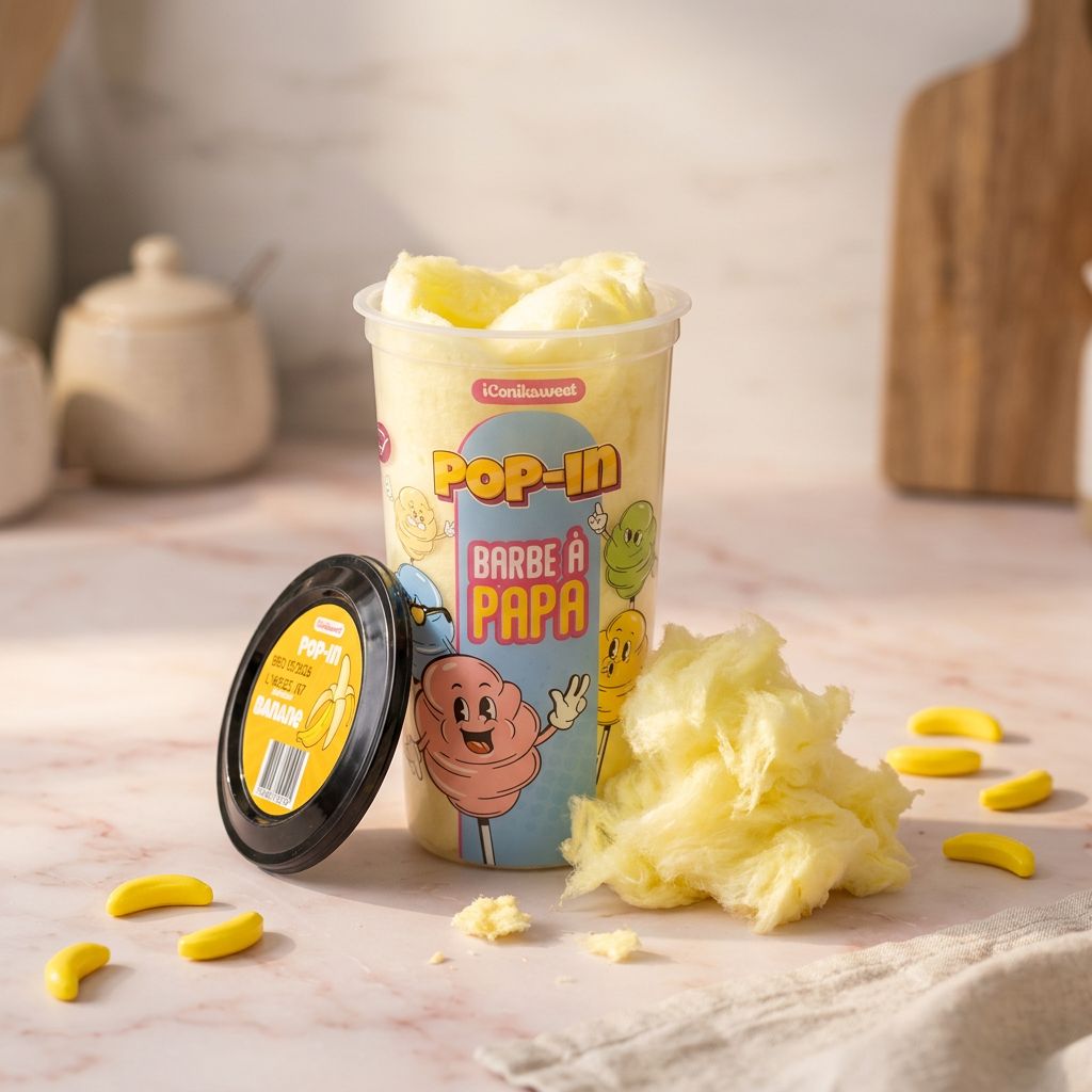 iConiksweet Pop In Cotton Candy Banana, barbe à papa américaine saveur banane en format nomade, disponible sur My American Shop