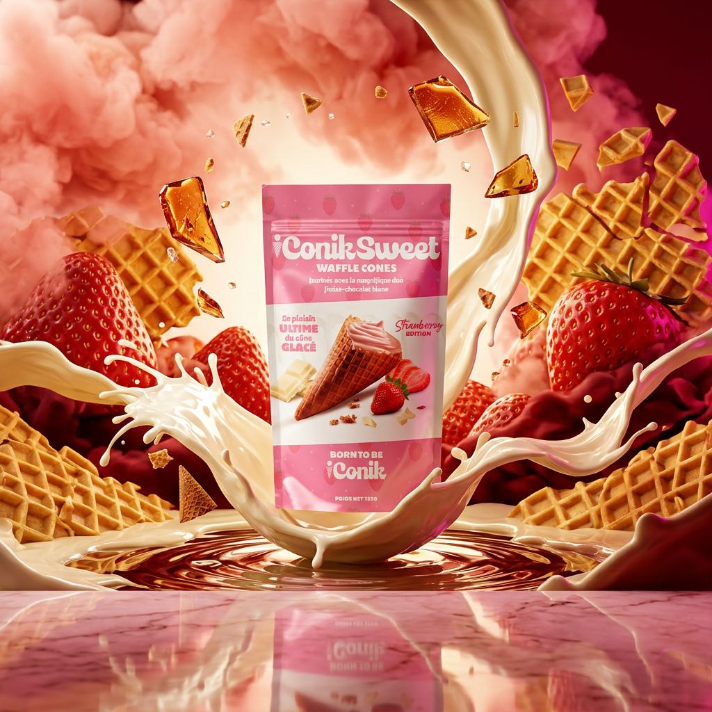 iConiksweet Waffle Cones chocolat blanc fraise, cônes gaufrés sucrés importés USA, disponible sur My American Shop