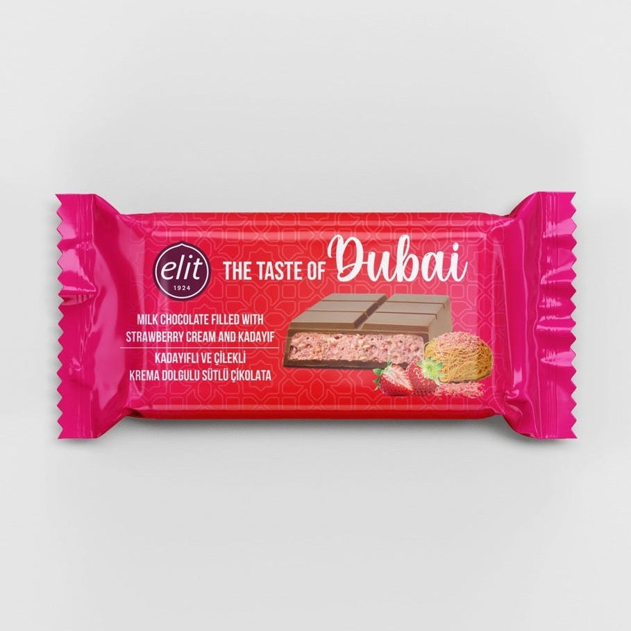 Elit Dubai Melkchocolade Aardbeienroom & Kadayif