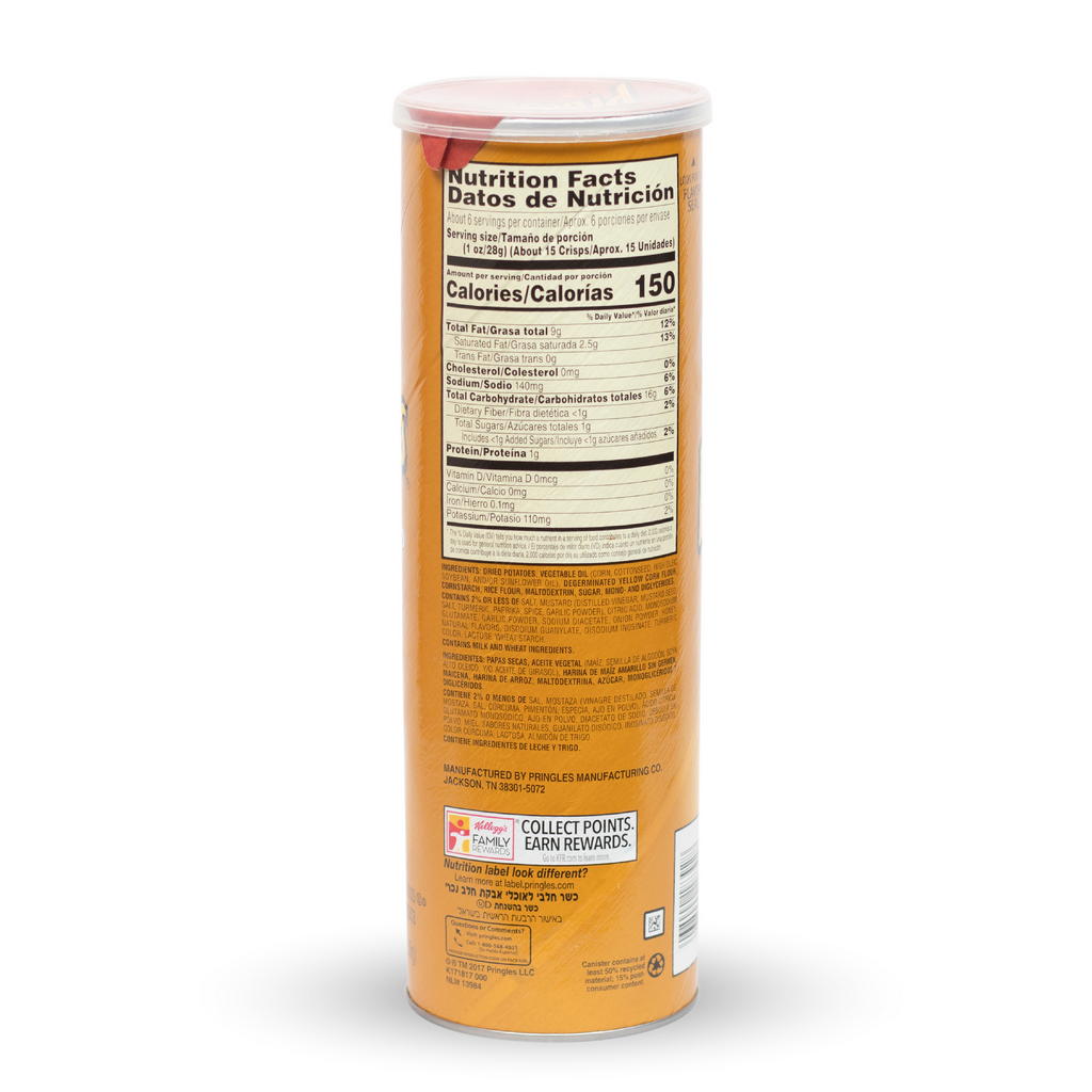 L’arrière du paquet en forme de cylindre brun clair, au centre il y a un encadré blanc avec les informations nutritives en noir. Le tout sur fond blanc